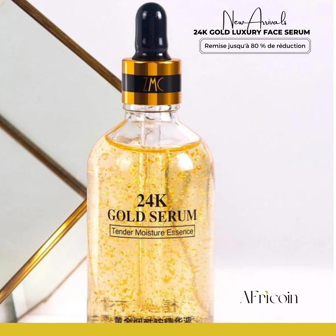 Sérum Visage de Luxe 24K Or | Flocons d'Or Réels | Éclat de la Peau & Anti-Âge
