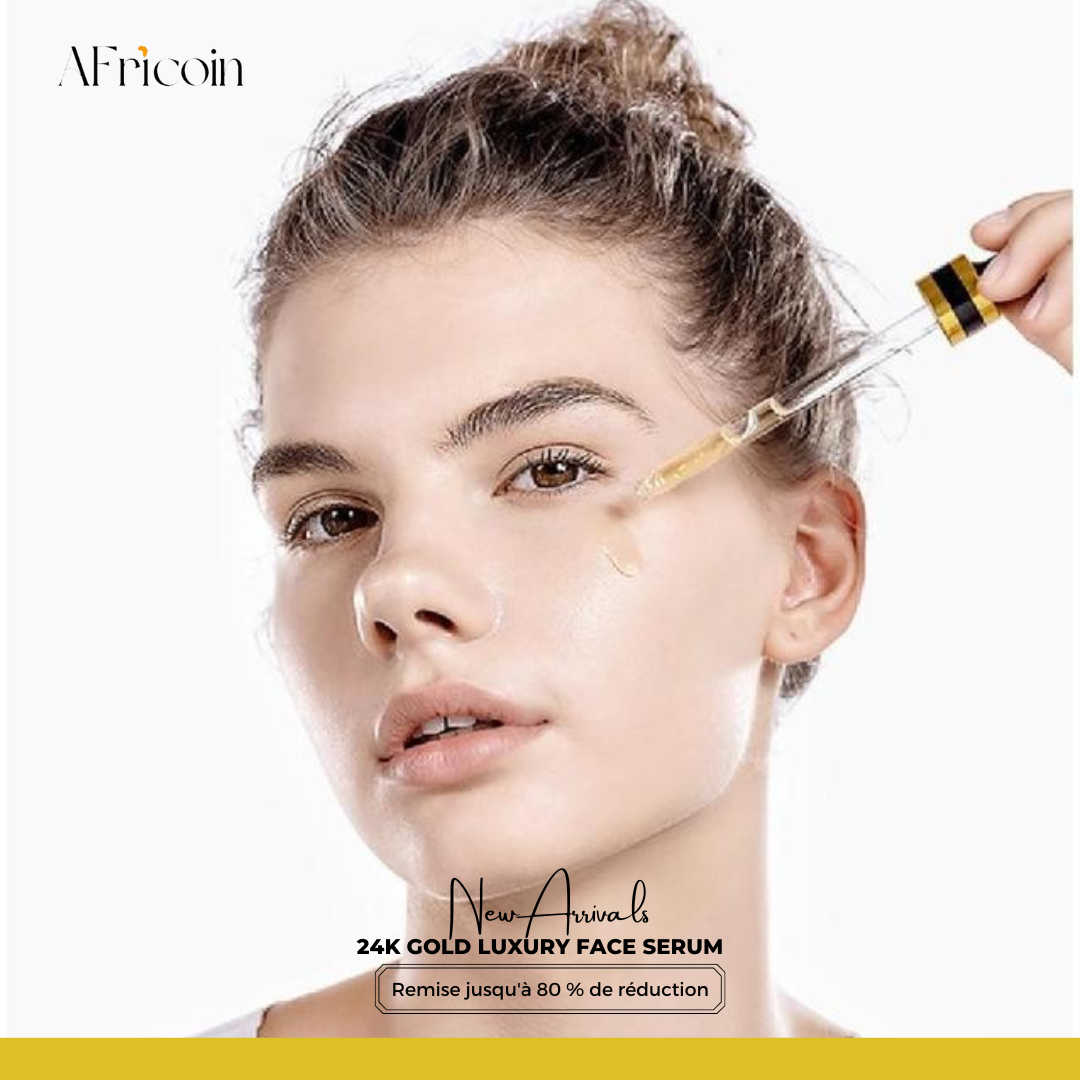 Sérum Visage de Luxe 24K Or | Flocons d'Or Réels | Éclat de la Peau & Anti-Âge