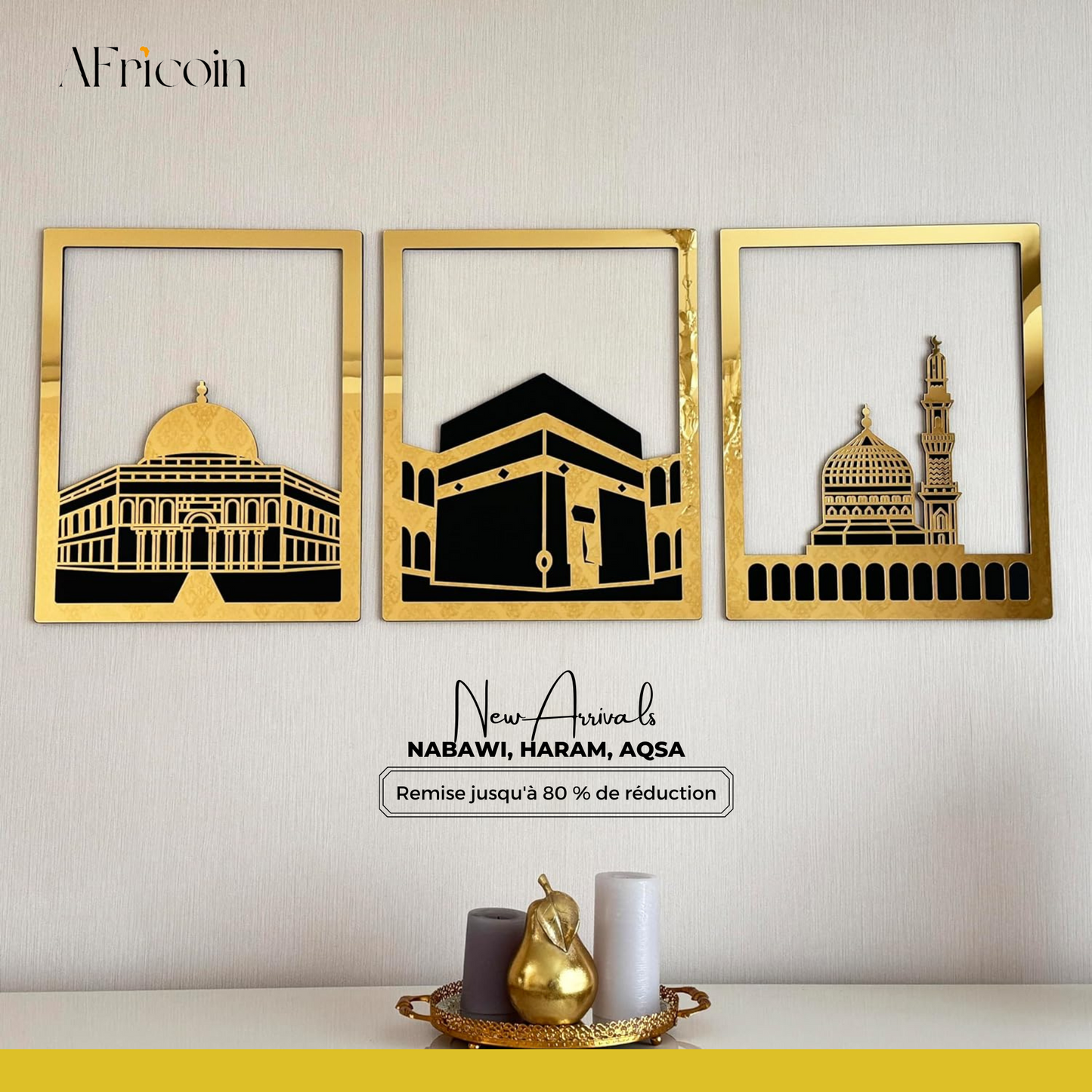 Décoration Murale Mosquée Nabawi, Mosquée Haram, Mosquée Aqsa - Acrylique Miroir