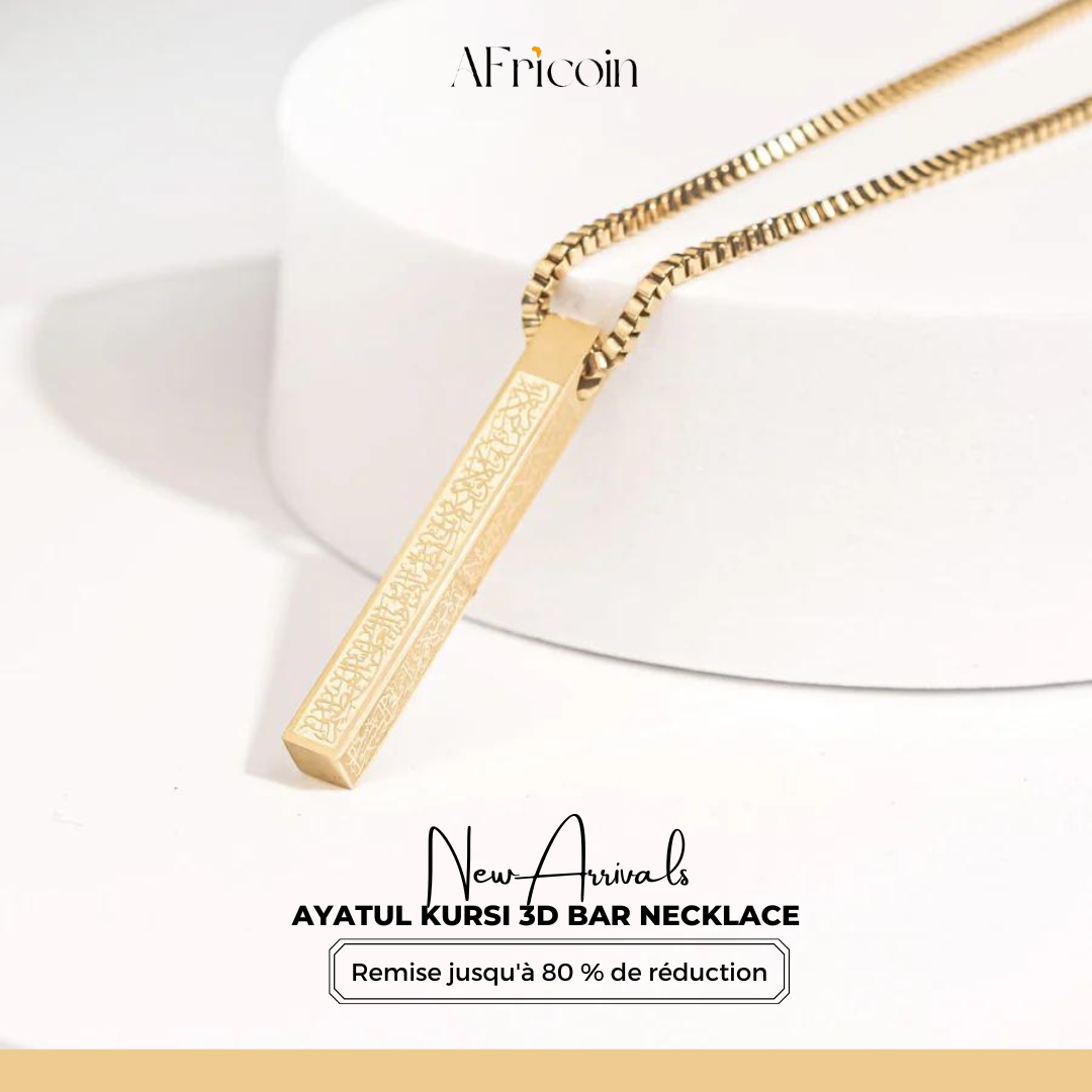 Collier Barre 3D Ayatul Kursi Plaqué Or 18K - Bijoux Spirituels Élégants