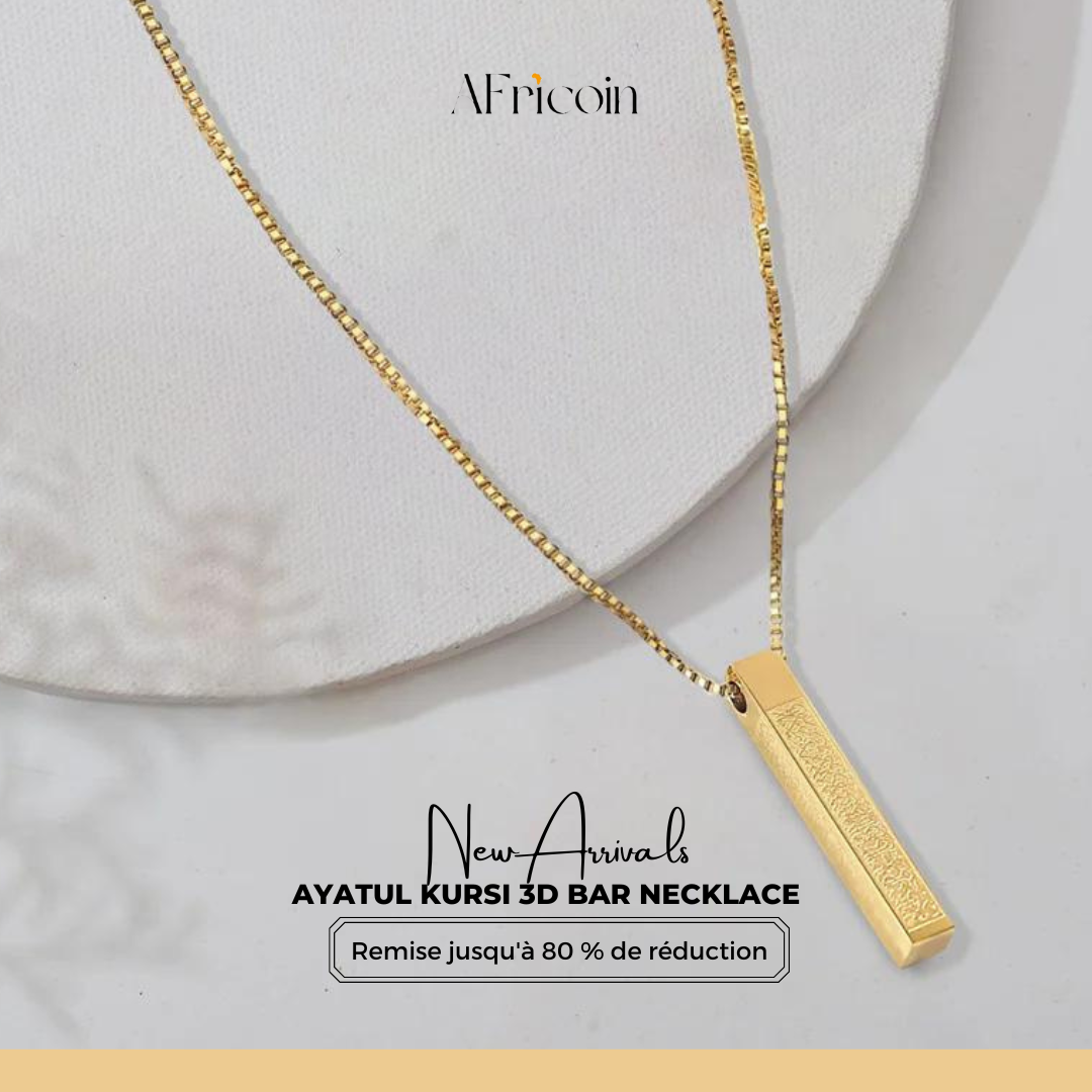 Collier Barre 3D Ayatul Kursi Plaqué Or 18K - Bijoux Spirituels Élégants