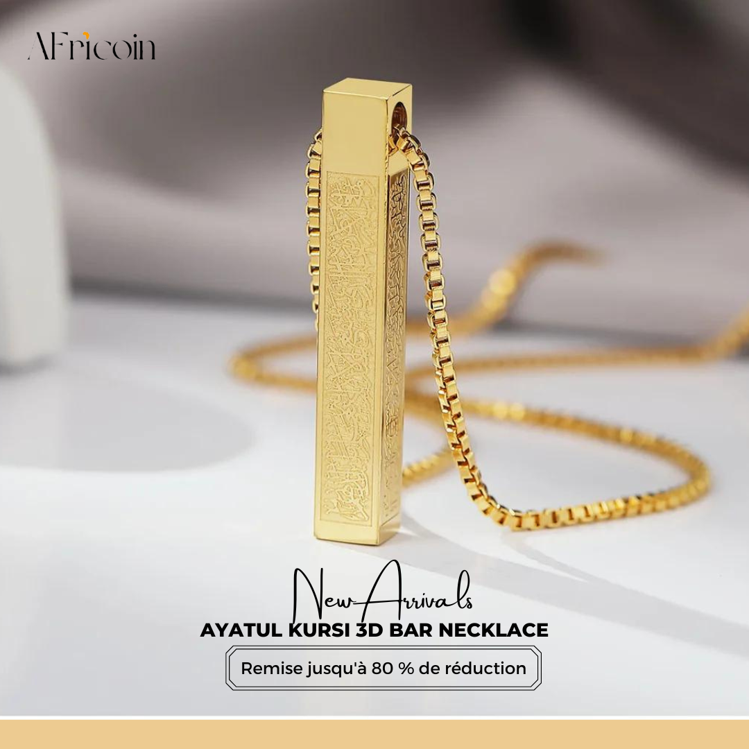 Collier Barre 3D Ayatul Kursi Plaqué Or 18K - Bijoux Spirituels Élégants