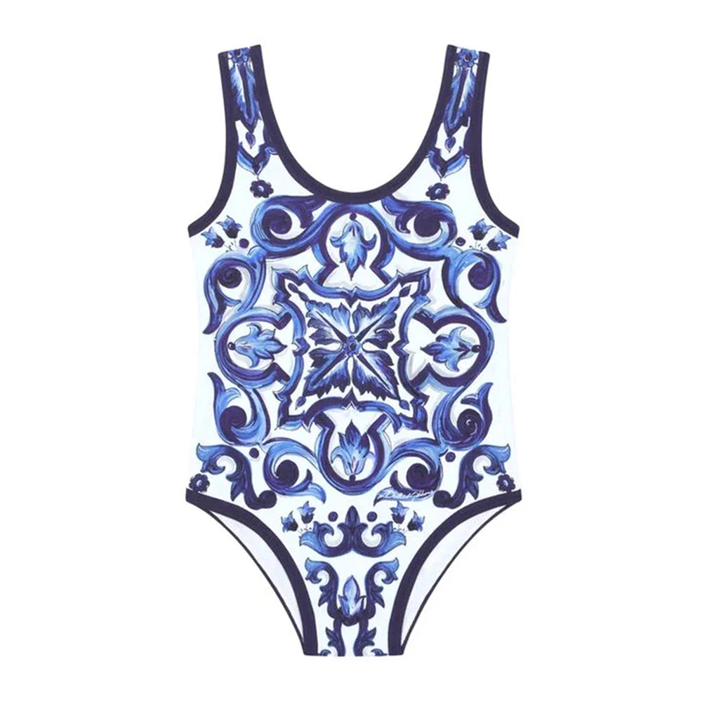 Vintage Print One Piece Brazilian Swimsuit Set