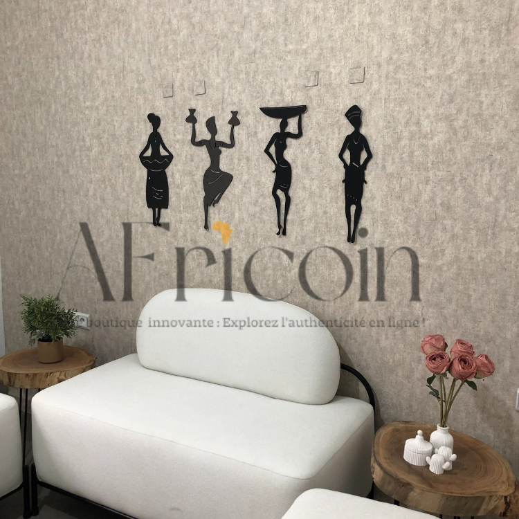 4 Tableau statuettes des femmes africaines, apportera à votre intérieur un brin de culture de tribu africaine