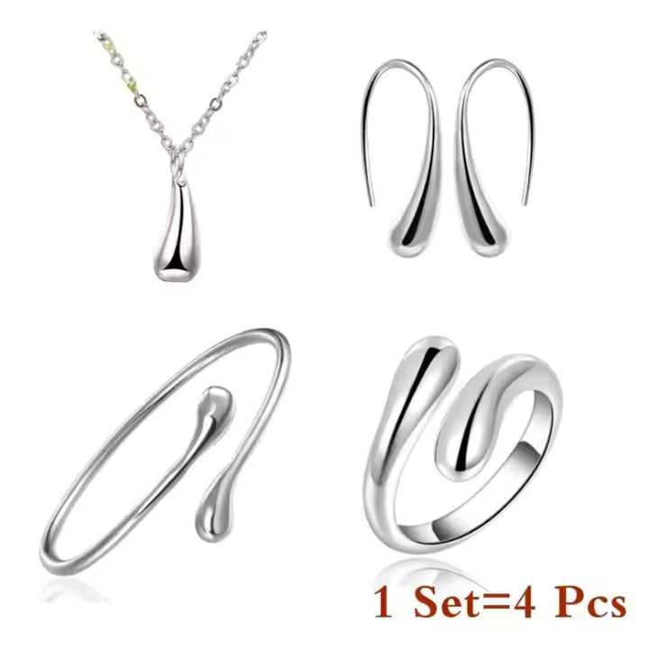 BRANCHÉ Élégant Set de Bijoux Plaqué Or & Argent – Collier, Boucles d’Oreilles, Bague & Bracelet (4 pièces)