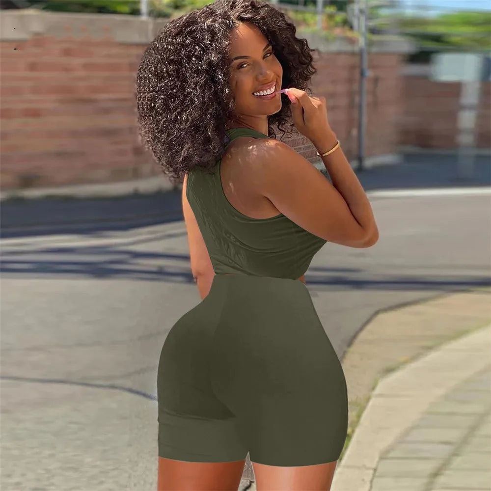 Sleeveless High Waist Tracksuits Women Matching Sets 2 Piece Tight Set Sexy Short Tank Tops And Shorts Summer