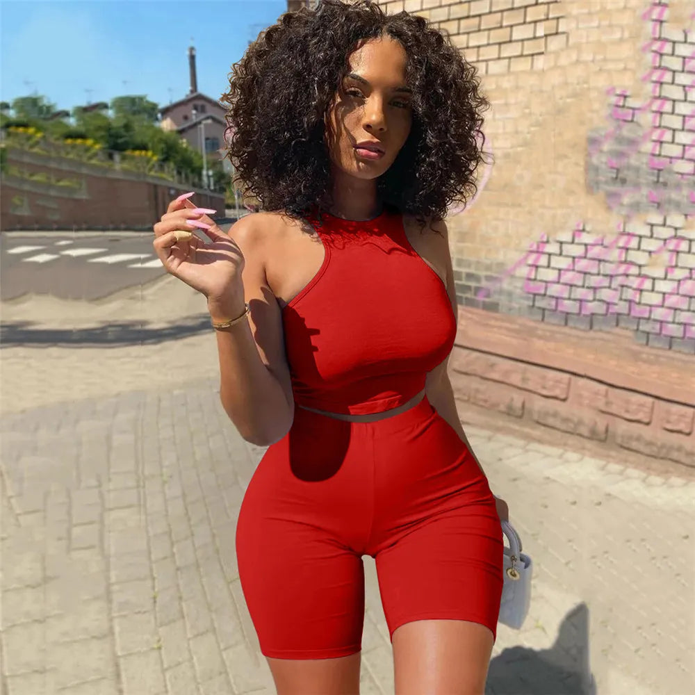 Sleeveless High Waist Tracksuits Women Matching Sets 2 Piece Tight Set Sexy Short Tank Tops And Shorts Summer