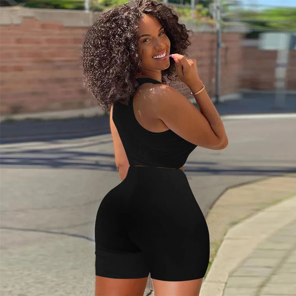 Sleeveless High Waist Tracksuits Women Matching Sets 2 Piece Tight Set Sexy Short Tank Tops And Shorts Summer