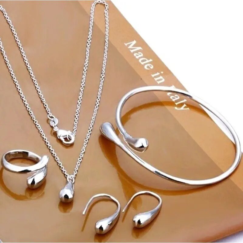 BRANCHÉ Élégant Set de Bijoux Plaqué Or & Argent – Collier, Boucles d’Oreilles, Bague & Bracelet (4 pièces)