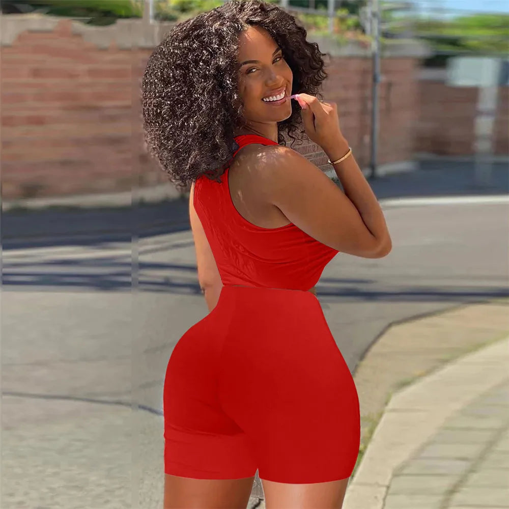 Sleeveless High Waist Tracksuits Women Matching Sets 2 Piece Tight Set Sexy Short Tank Tops And Shorts Summer