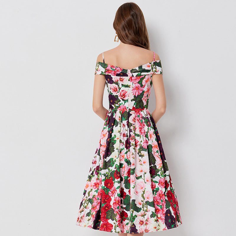 Floral print Off-shoulder Sling Dress