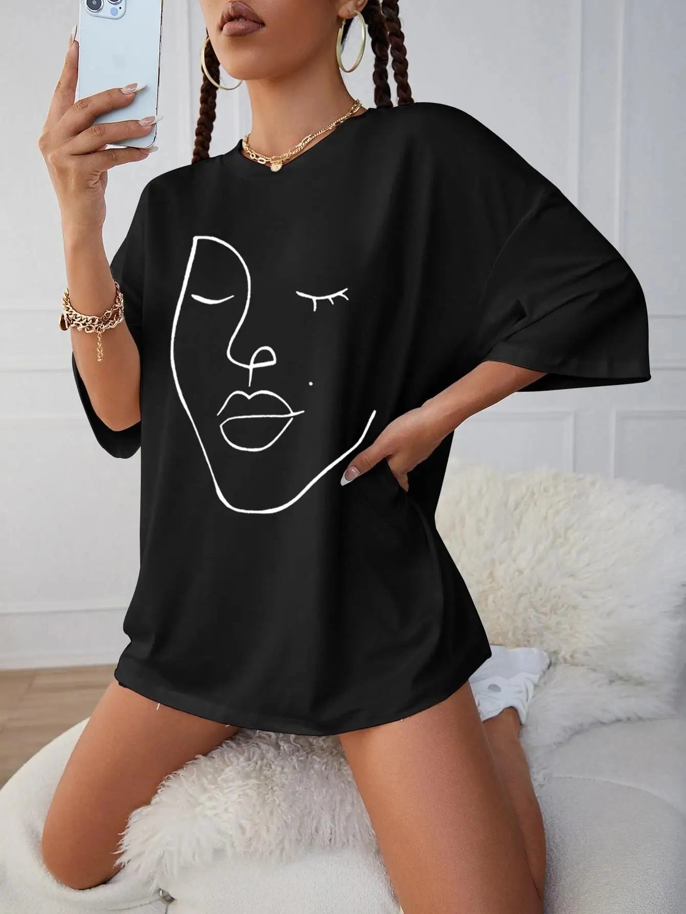 Simple Line Pattern Women's Face Printing