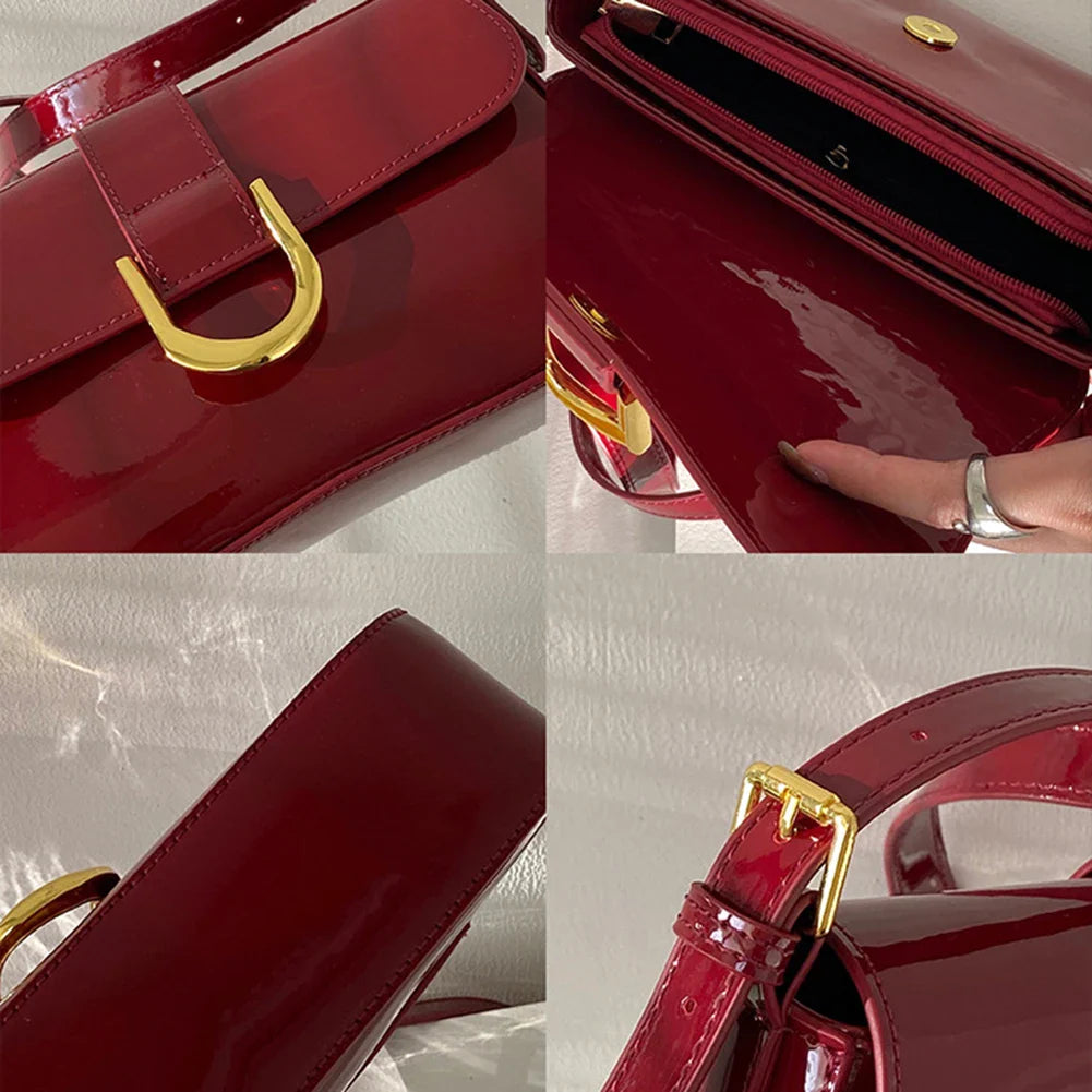 Retro Patent Leather Shoulder Bag For Women