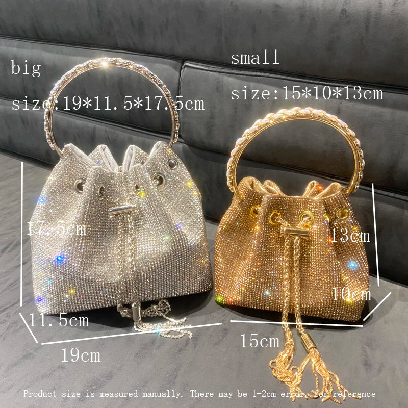 Luxury Bucket Clutch Purse Crystal Rhinestone Shoulder Bag