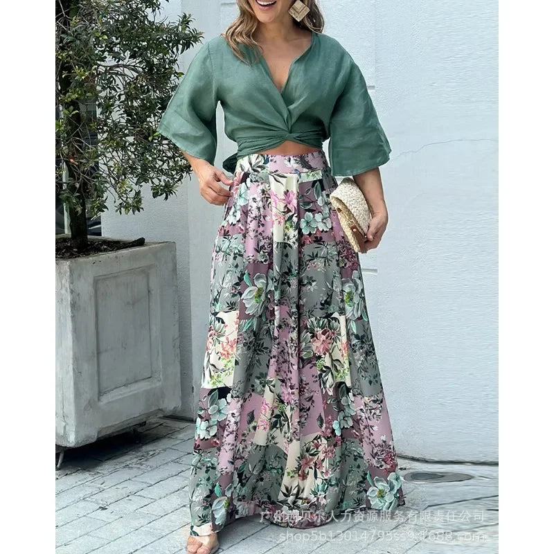 Wide-Leg Trousers Twisted Crop Top
