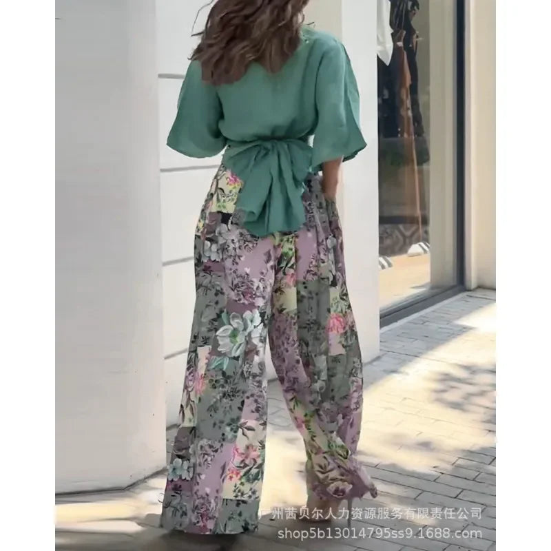 Wide-Leg Trousers Twisted Crop Top