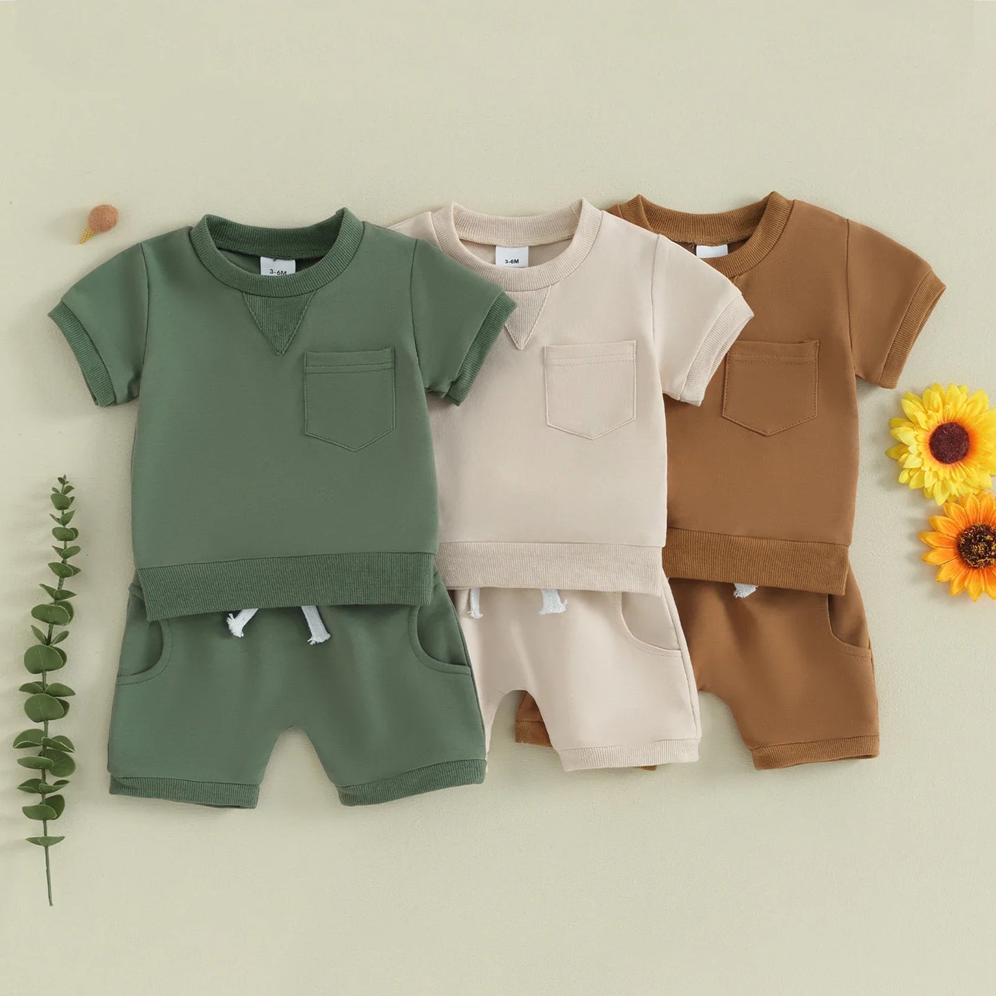 Toddler Boys Clothes Summer Baby Clothing Short Sleeve Solid Color