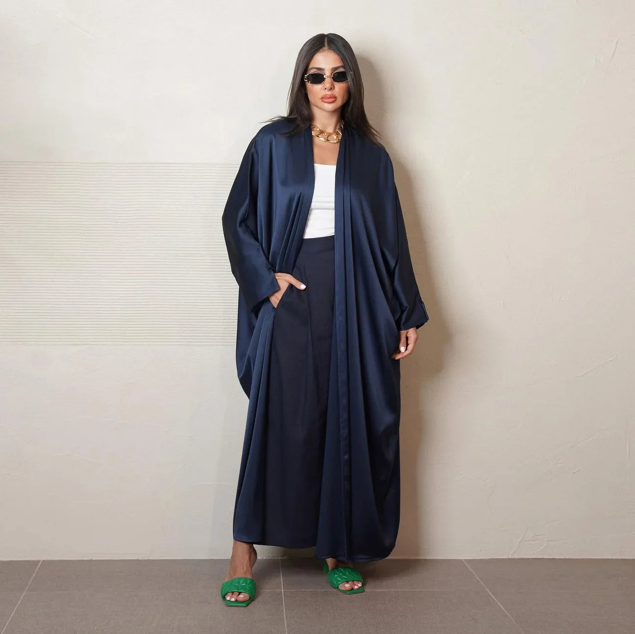 Women Robe Cardigan Abaya Long Dress Satin