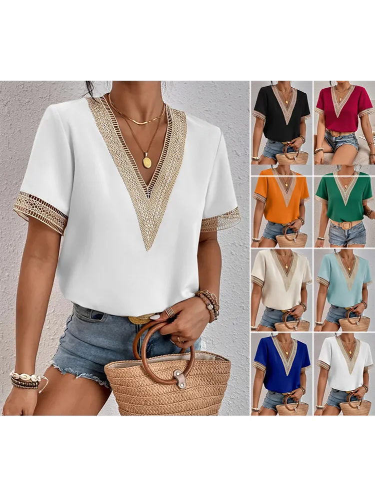 new lace V-neck short-sleeved T-shirt women