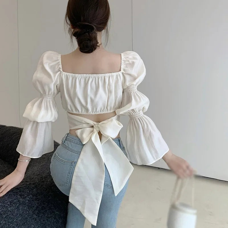 Women's Korean Square Collar Bow Bandage