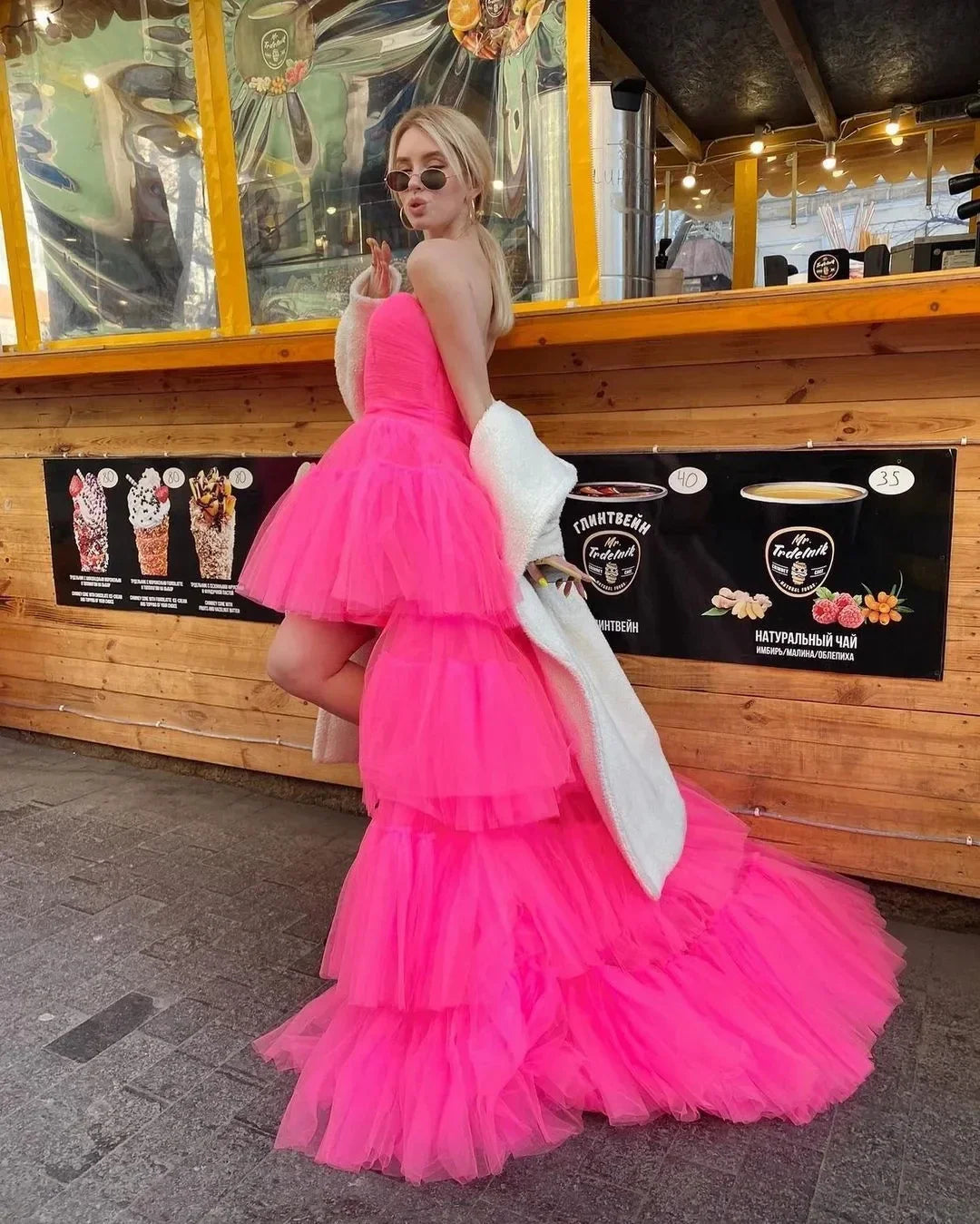 Elegant Tiered Ruffles Tulle Evening Dresses