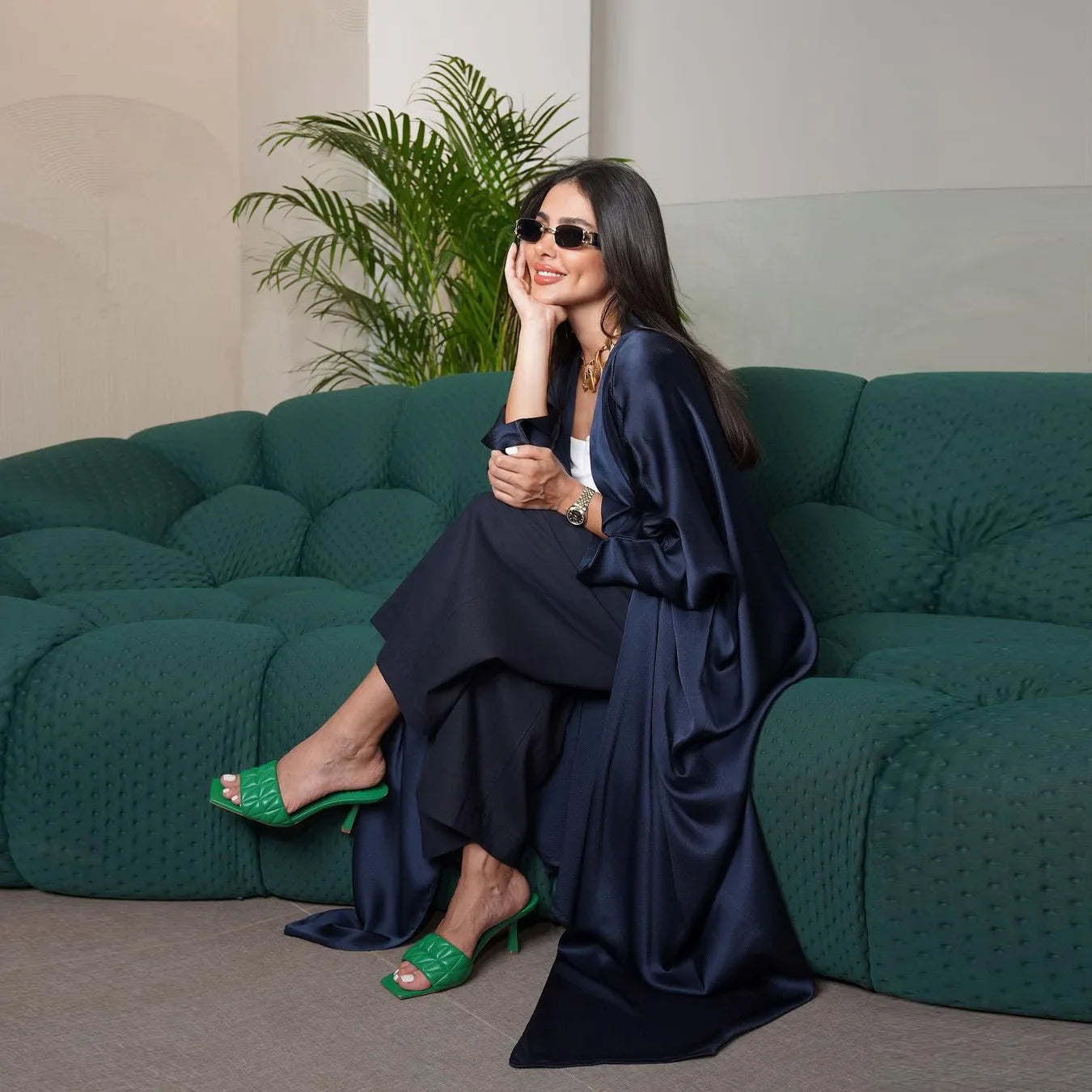 Women Robe Cardigan Abaya Long Dress Satin