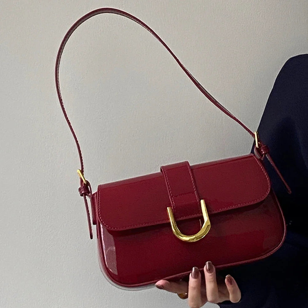 Retro Patent Leather Shoulder Bag For Women