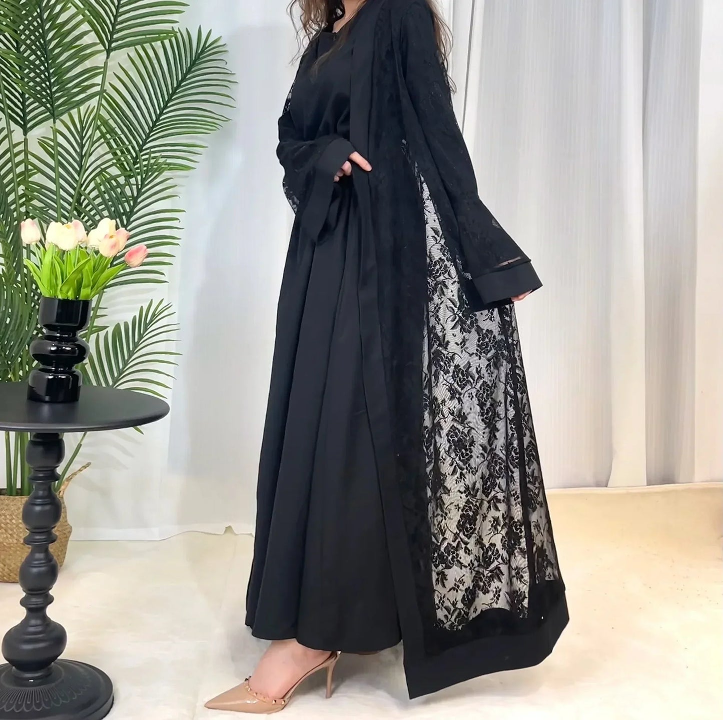 Muslim Lace Abaya Long Robe