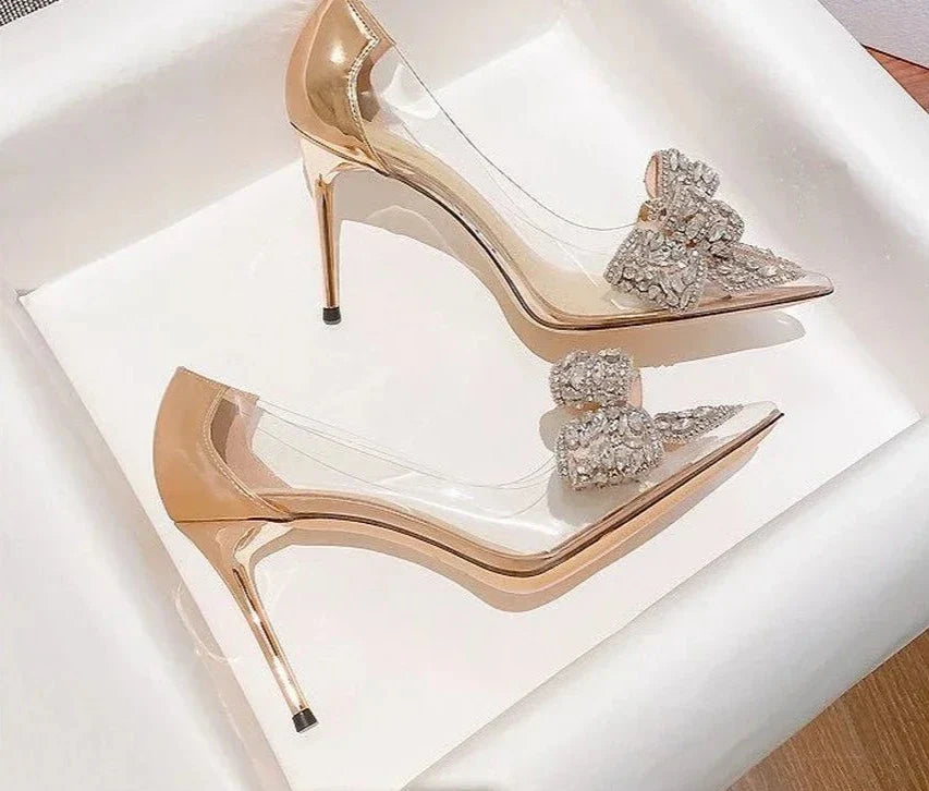 Rhinestone Butterfl-knot Pointed High Heels Spring