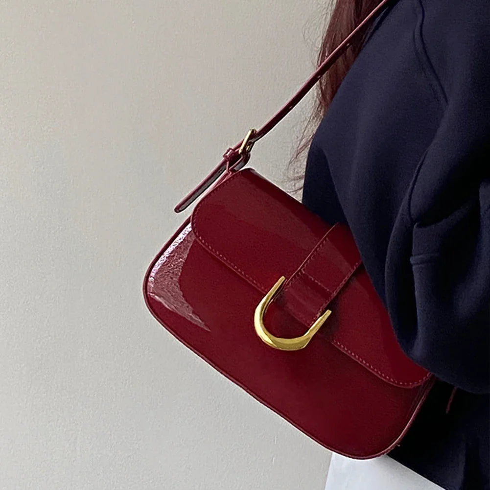 Retro Patent Leather Shoulder Bag For Women