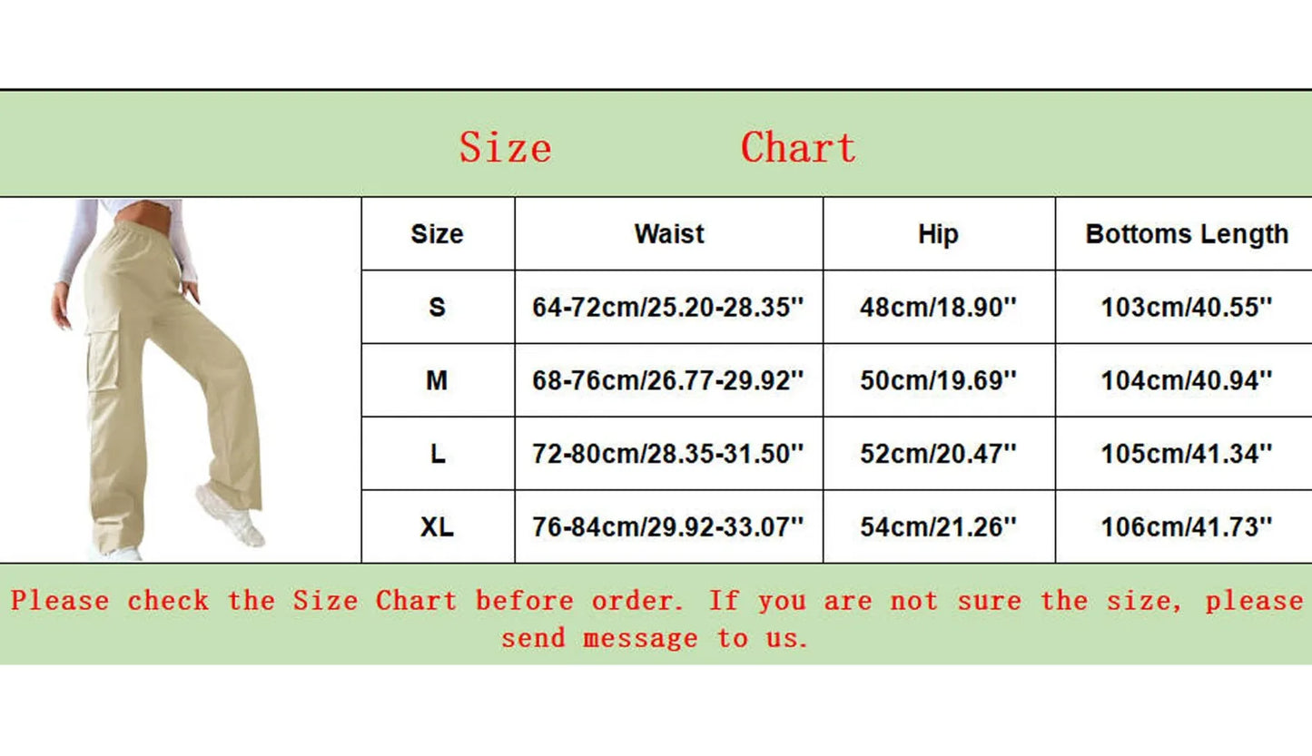Womens Cargo Pants Elastic High Waist Wide Leg Trousers