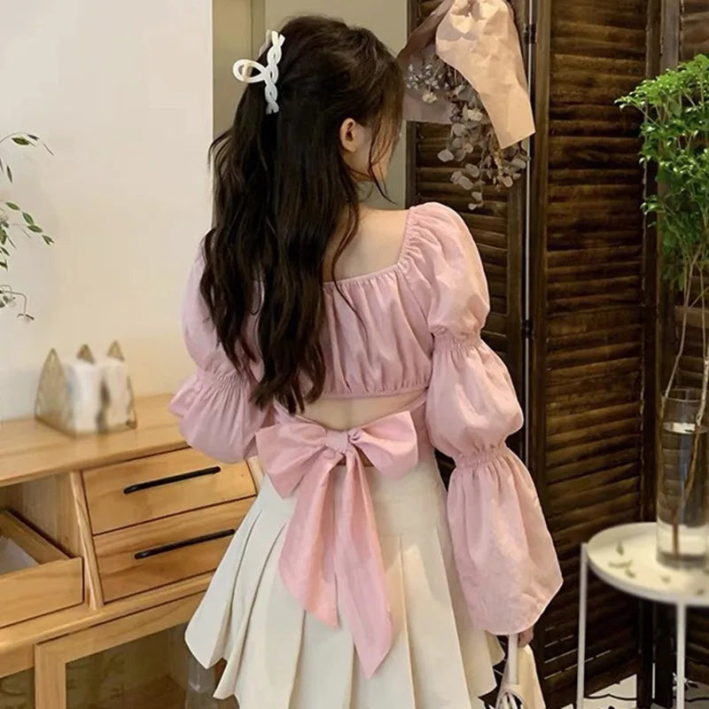 Women's Korean Square Collar Bow Bandage