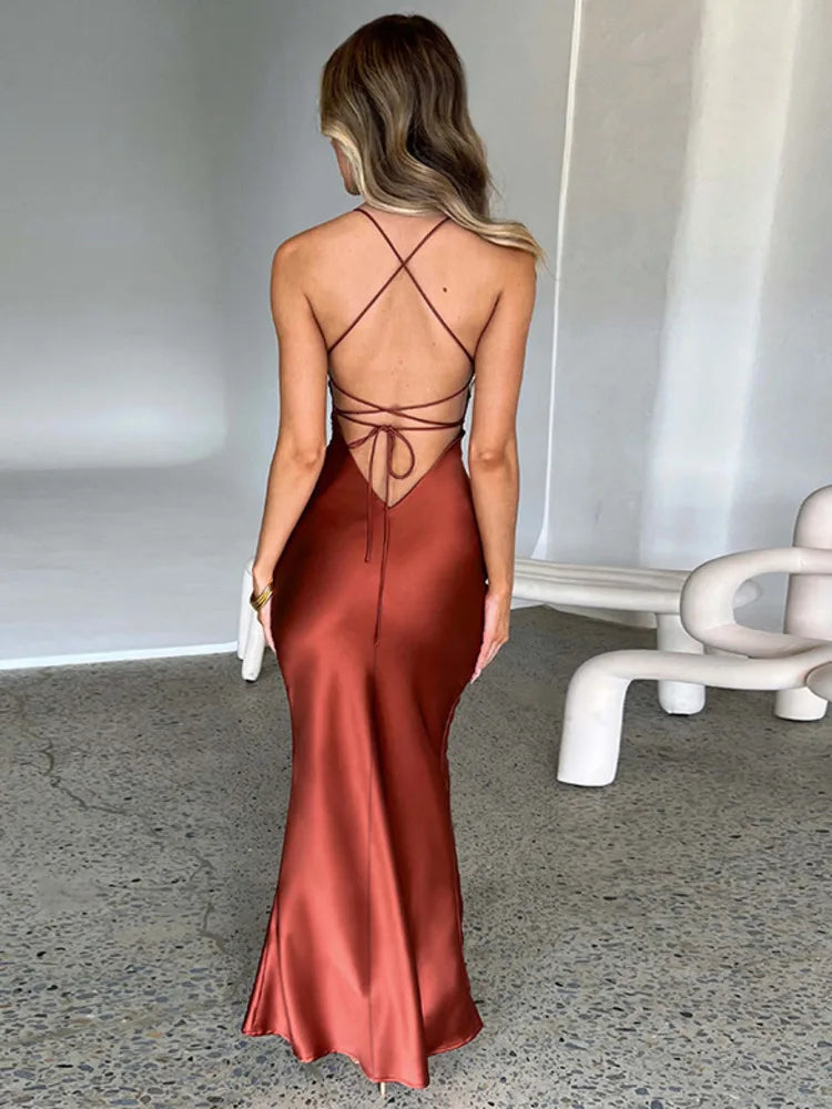 Satin Backless Dress For Women