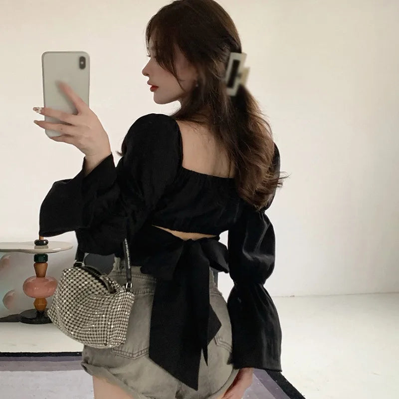 Women's Korean Square Collar Bow Bandage