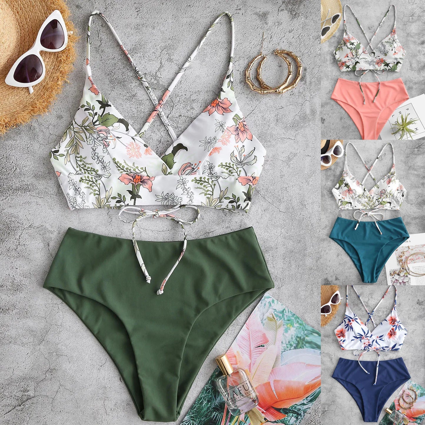 Two Piece Swimsuit Bikini Women Flower Print