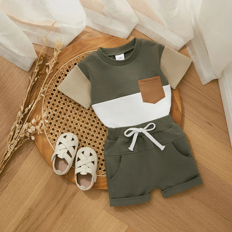 Baby Boys Clothes Set Short Sleeve T-shirt + Elastic Waist Shorts 2PCS Kids Outfits