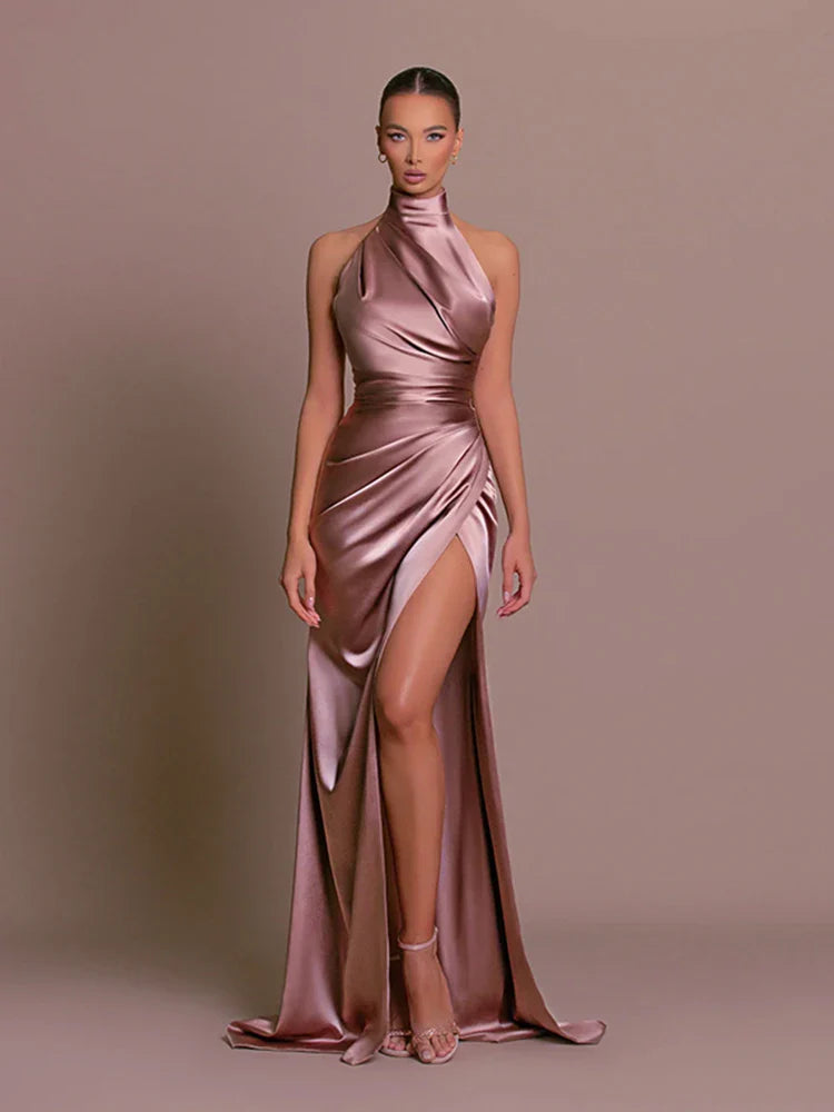 Women's Elegant Dress Collar Long Dress Hanging Neck Sleeveless