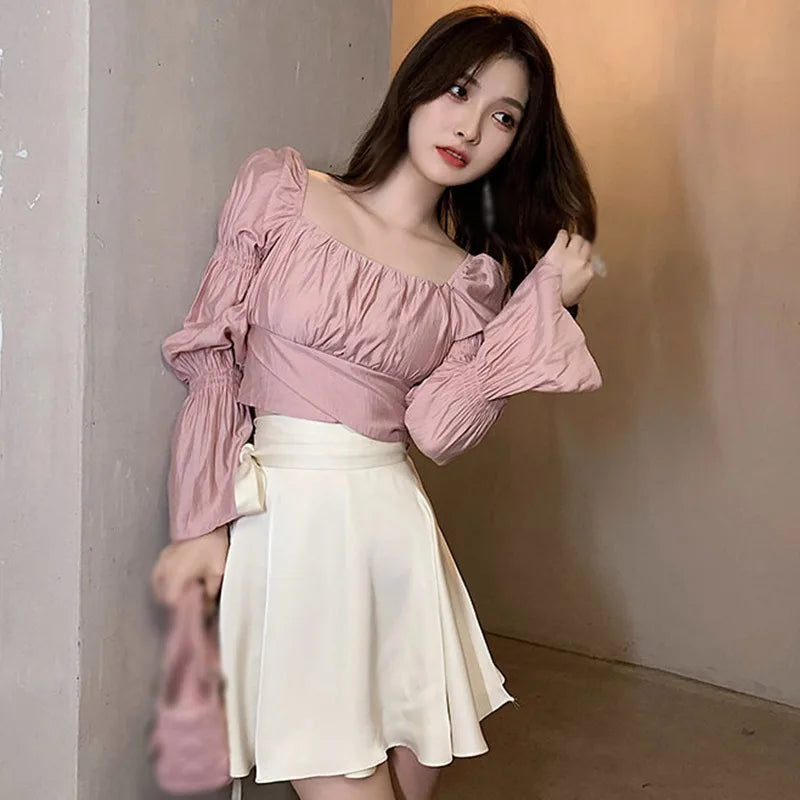 Women's Korean Square Collar Bow Bandage
