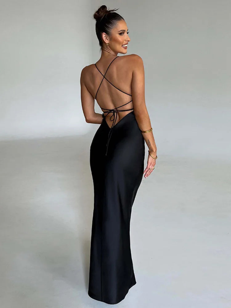 Satin Backless Dress For Women