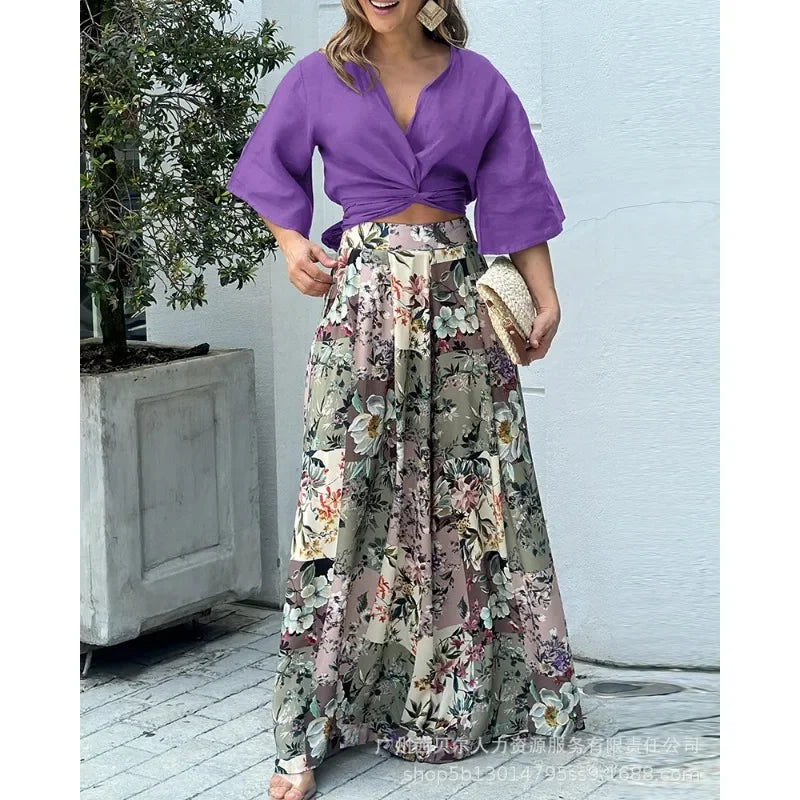 Wide-Leg Trousers Twisted Crop Top