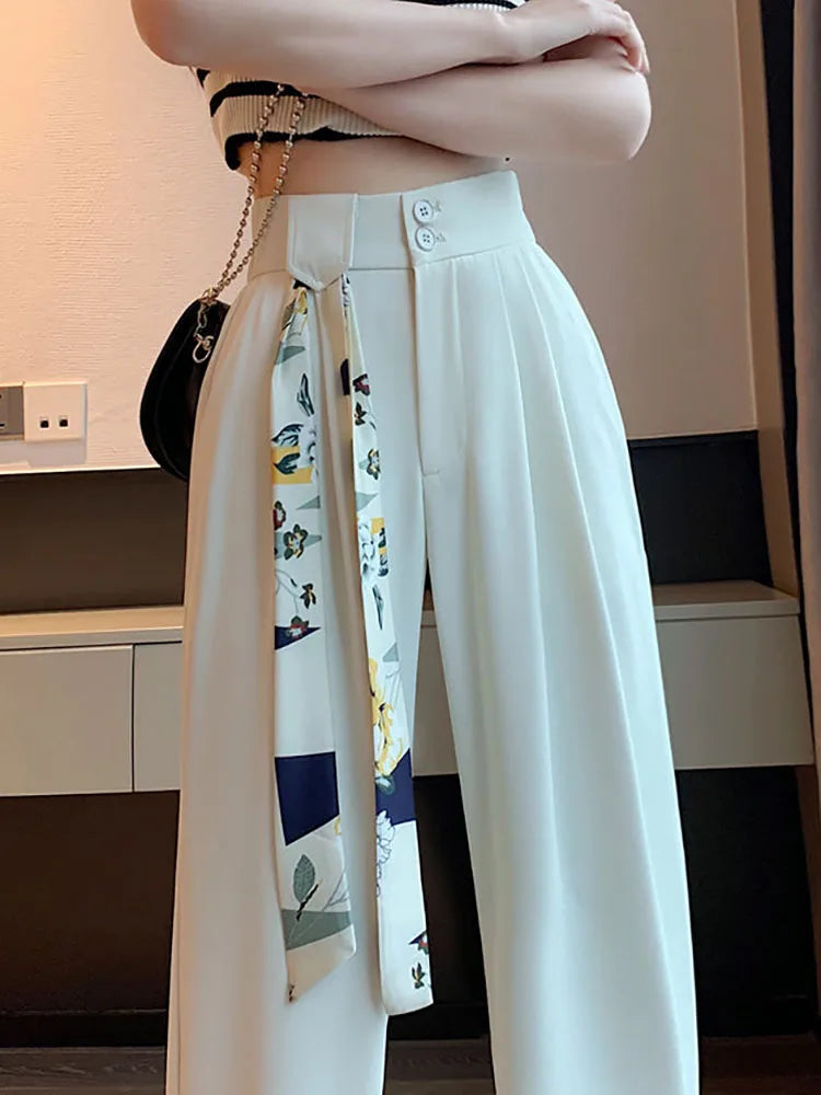 High Waist Pants For Women New Korean Fashion Button Up Wide Leg
