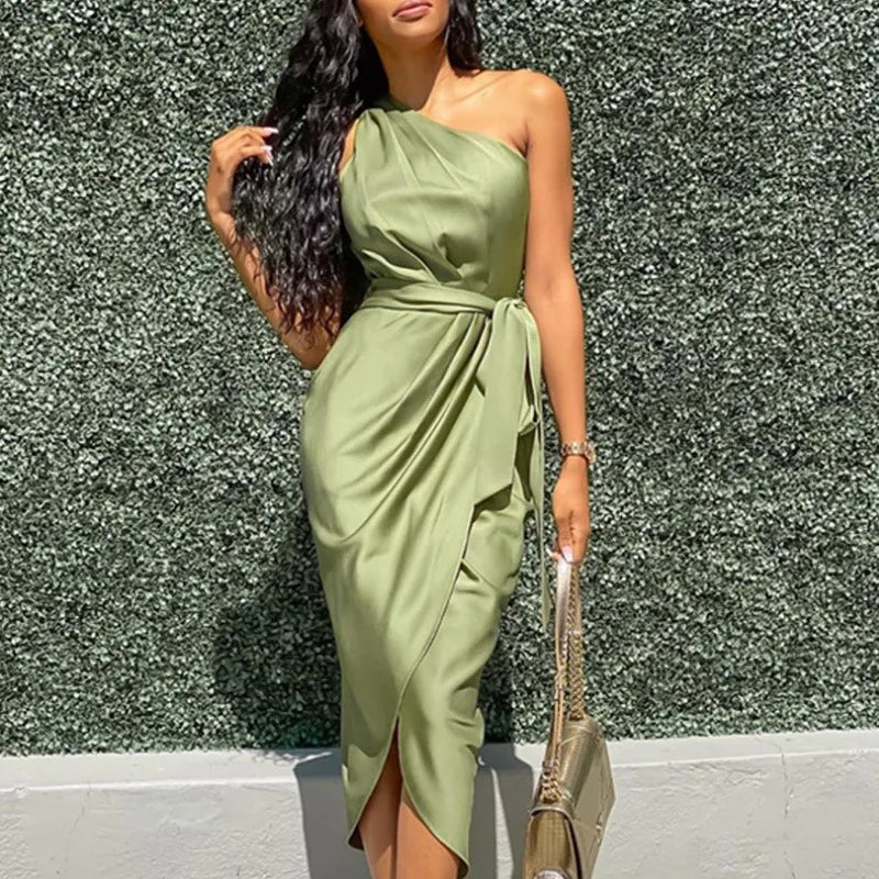 Women Mid-Length Skirt Elegant Satin