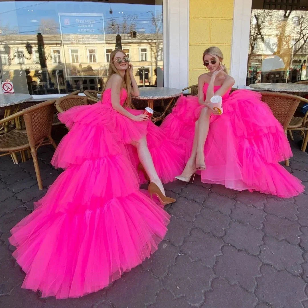 Elegant Tiered Ruffles Tulle Evening Dresses