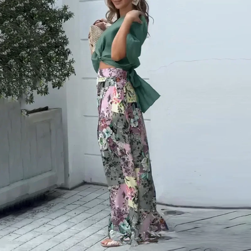 Wide-Leg Trousers Twisted Crop Top