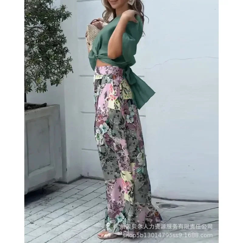 Wide-Leg Trousers Twisted Crop Top