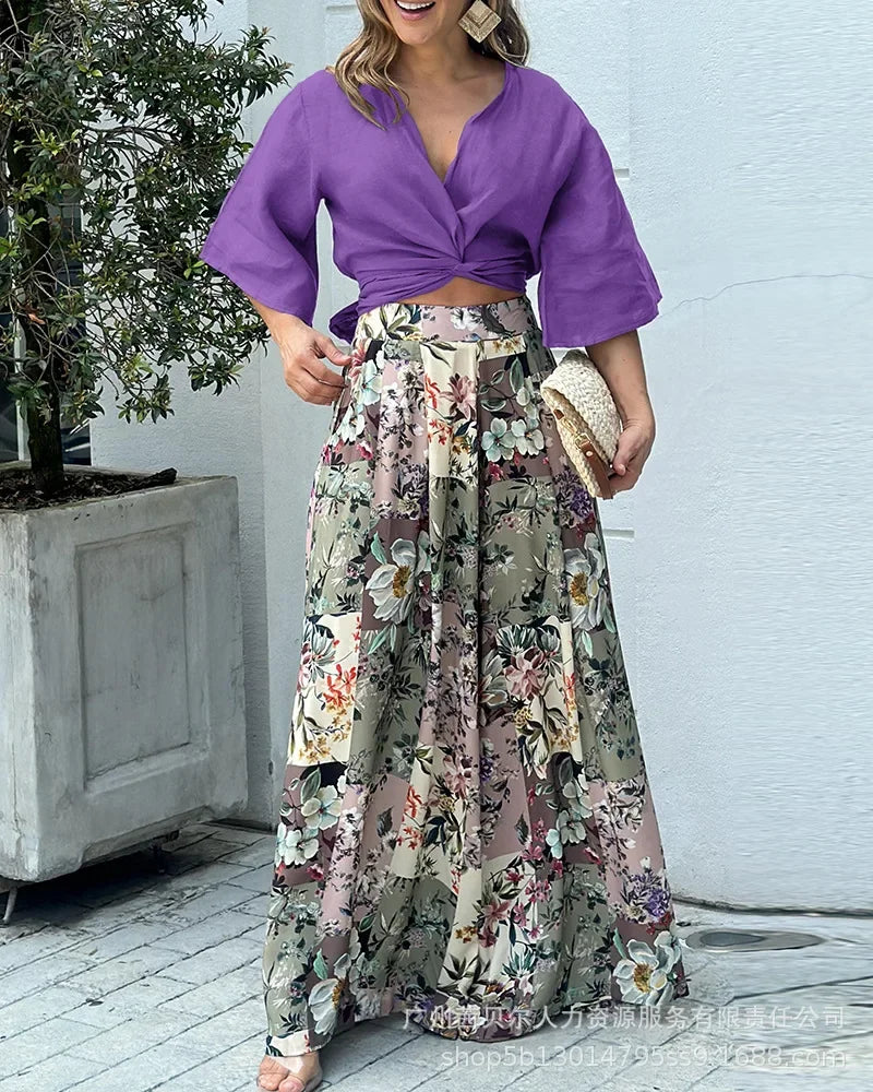 Wide-Leg Trousers Twisted Crop Top