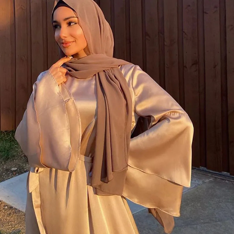 Women Satin Dress Muslim Modest Fashion Abaya