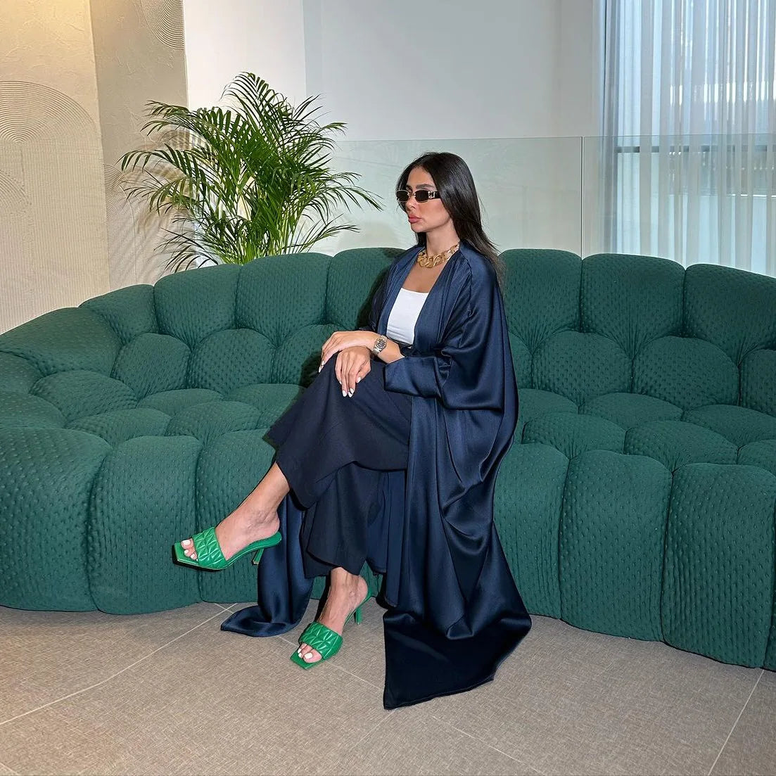 Women Robe Cardigan Abaya Long Dress Satin