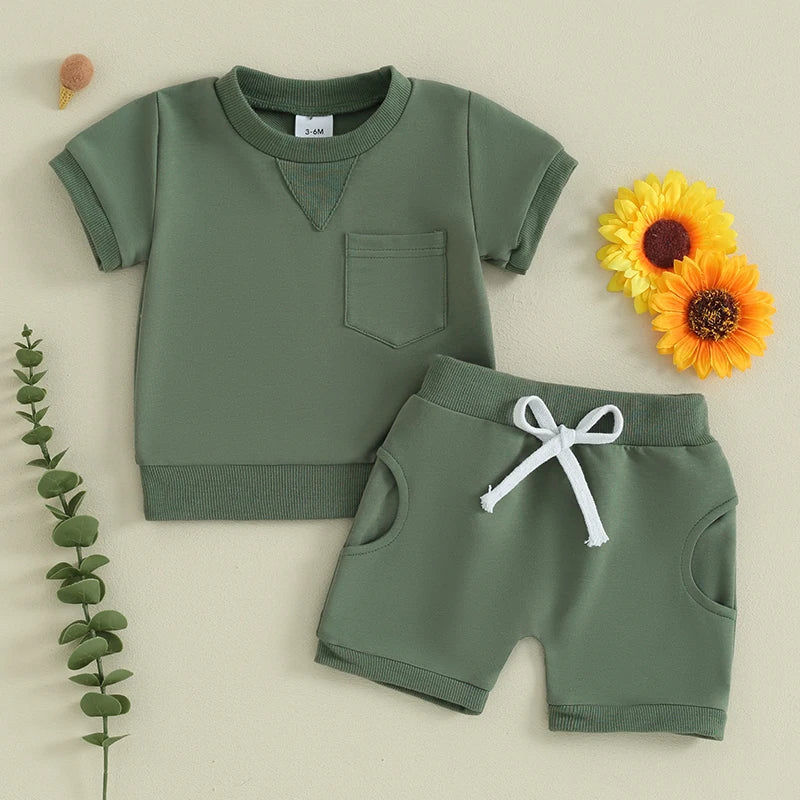 Toddler Boys Clothes Summer Baby Clothing Short Sleeve Solid Color