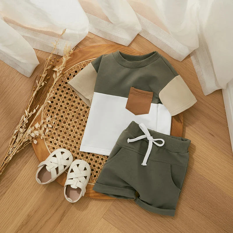 Baby Boys Clothes Set Short Sleeve T-shirt + Elastic Waist Shorts 2PCS Kids Outfits
